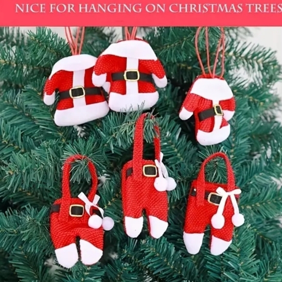 Eight (8)!!  Christmas Cutlery Holders, Ornaments. 4 Santa Pants, 4 Suits, NEW - Picture 1 of 12